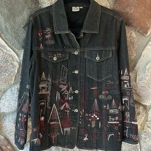 Parsley and Sage -Black Denim Jacket with Embroidery - 1X
